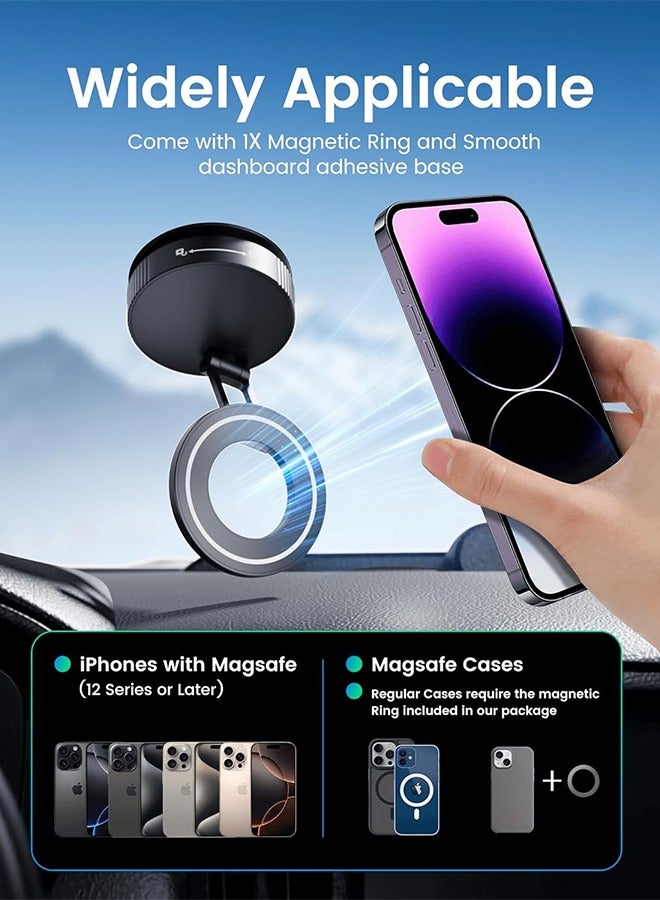 Vacuum Magnetic Phone Holder for MagSafe,Foldable Metal Suction Cup Phone Mount,360° Rotatable Phone Mount for All Smartphones & All Car Models-Black  - Image 3
