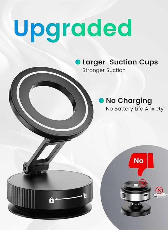 Vacuum Magnetic Phone Holder for MagSafe,Foldable Metal Suction Cup Phone Mount,360° Rotatable Phone Mount for All Smartphones & All Car Models-Black  - Image 4