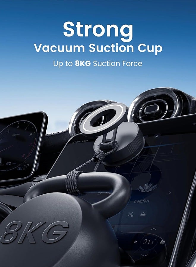 Vacuum Magnetic Phone Holder for MagSafe,Foldable Metal Suction Cup Phone Mount,360° Rotatable Phone Mount for All Smartphones & All Car Models-Black  - Image 5
