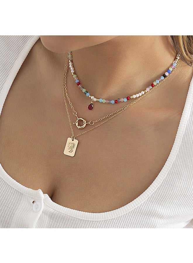 Beyond Crystal Chain Double Layer Necklace, Anti Rust and Anti Fading 14K Gold Necklace, Fashion Jewelry Gift (Colorful) - Image 3