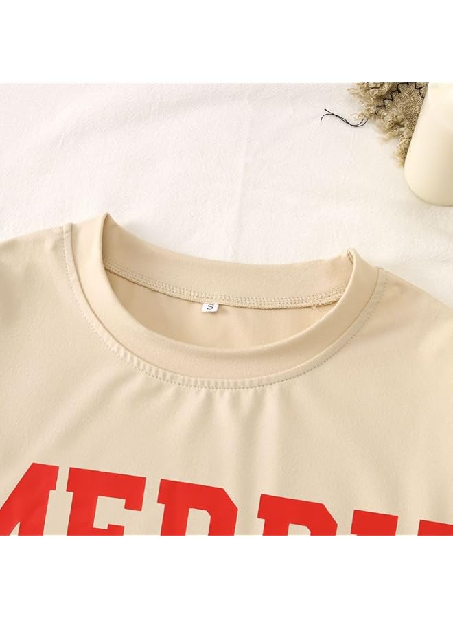 إيروريكس قمصان عيد ميلاد سعيد للنساء، تي شيرت بأكمام طويلة، مطبوع عليه حروف عيد ميلاد سعيد، ملابس عطلة لطيفة - Image 3