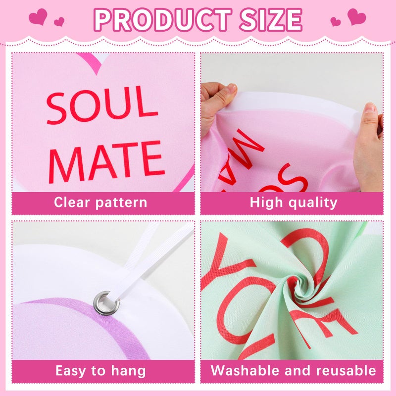 Wiooffen 3Pcs Valentine's Day Door Banner Decorations Conversation Hearts Porch Banner Candy Heart Porch Signs Romantic Happy Valentines Day Hanging Backdrop for Wedding Anniversary Party School Home Decor - Image 3