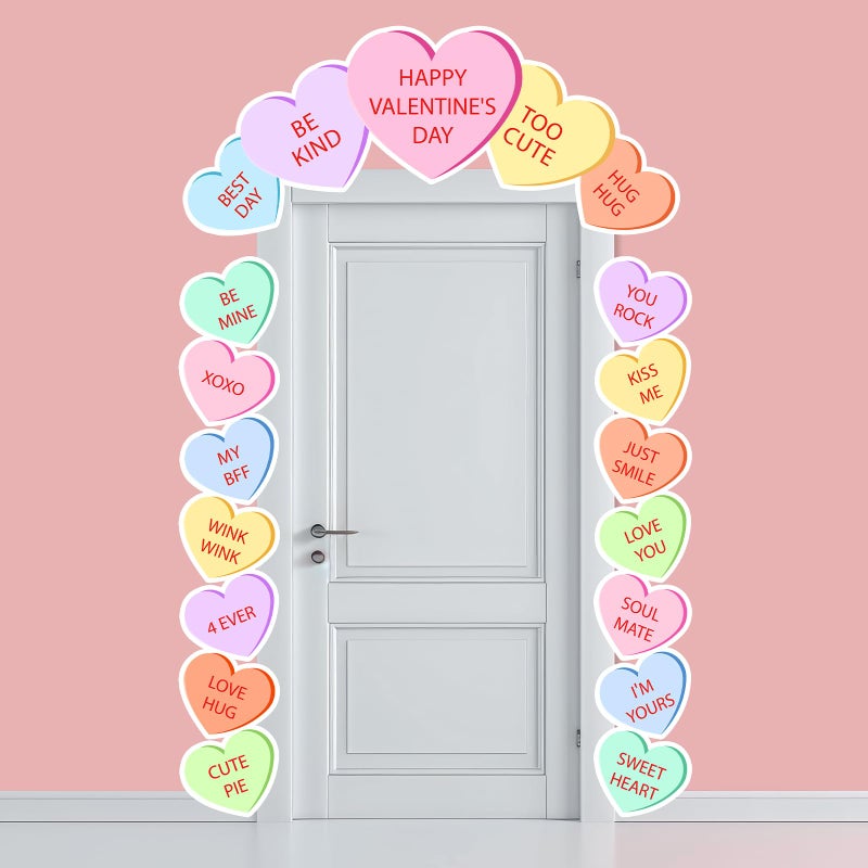 Wiooffen 3Pcs Valentine's Day Door Banner Decorations Conversation Hearts Porch Banner Candy Heart Porch Signs Romantic Happy Valentines Day Hanging Backdrop for Wedding Anniversary Party School Home Decor - Image 4