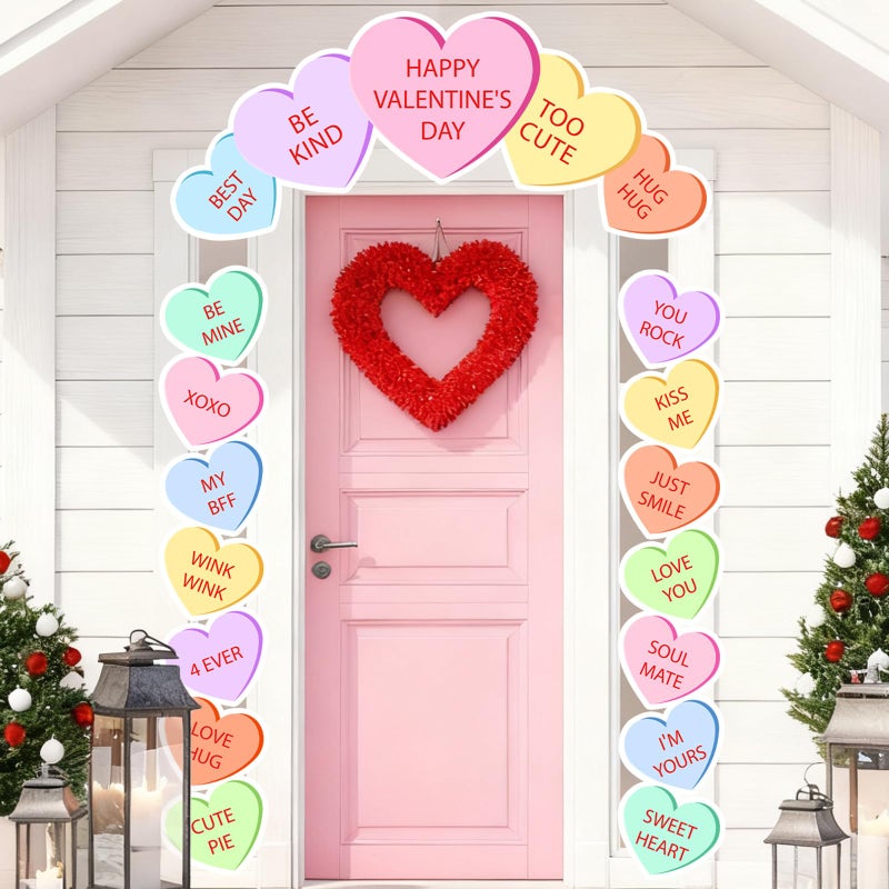 Wiooffen 3Pcs Valentine's Day Door Banner Decorations Conversation Hearts Porch Banner Candy Heart Porch Signs Romantic Happy Valentines Day Hanging Backdrop for Wedding Anniversary Party School Home Decor - Image 1