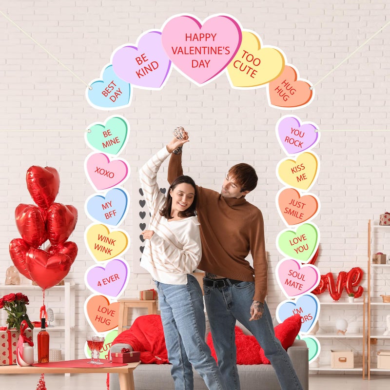Wiooffen 3Pcs Valentine's Day Door Banner Decorations Conversation Hearts Porch Banner Candy Heart Porch Signs Romantic Happy Valentines Day Hanging Backdrop for Wedding Anniversary Party School Home Decor - Image 5