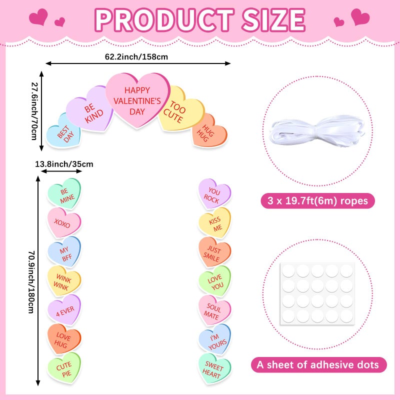 Wiooffen 3Pcs Valentine's Day Door Banner Decorations Conversation Hearts Porch Banner Candy Heart Porch Signs Romantic Happy Valentines Day Hanging Backdrop for Wedding Anniversary Party School Home Decor - Image 2