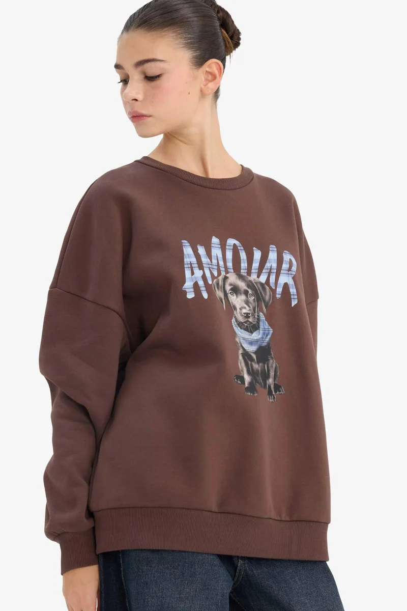 ديفاكتو Oversize Fit Printed Long Sleeve Sweatshirt