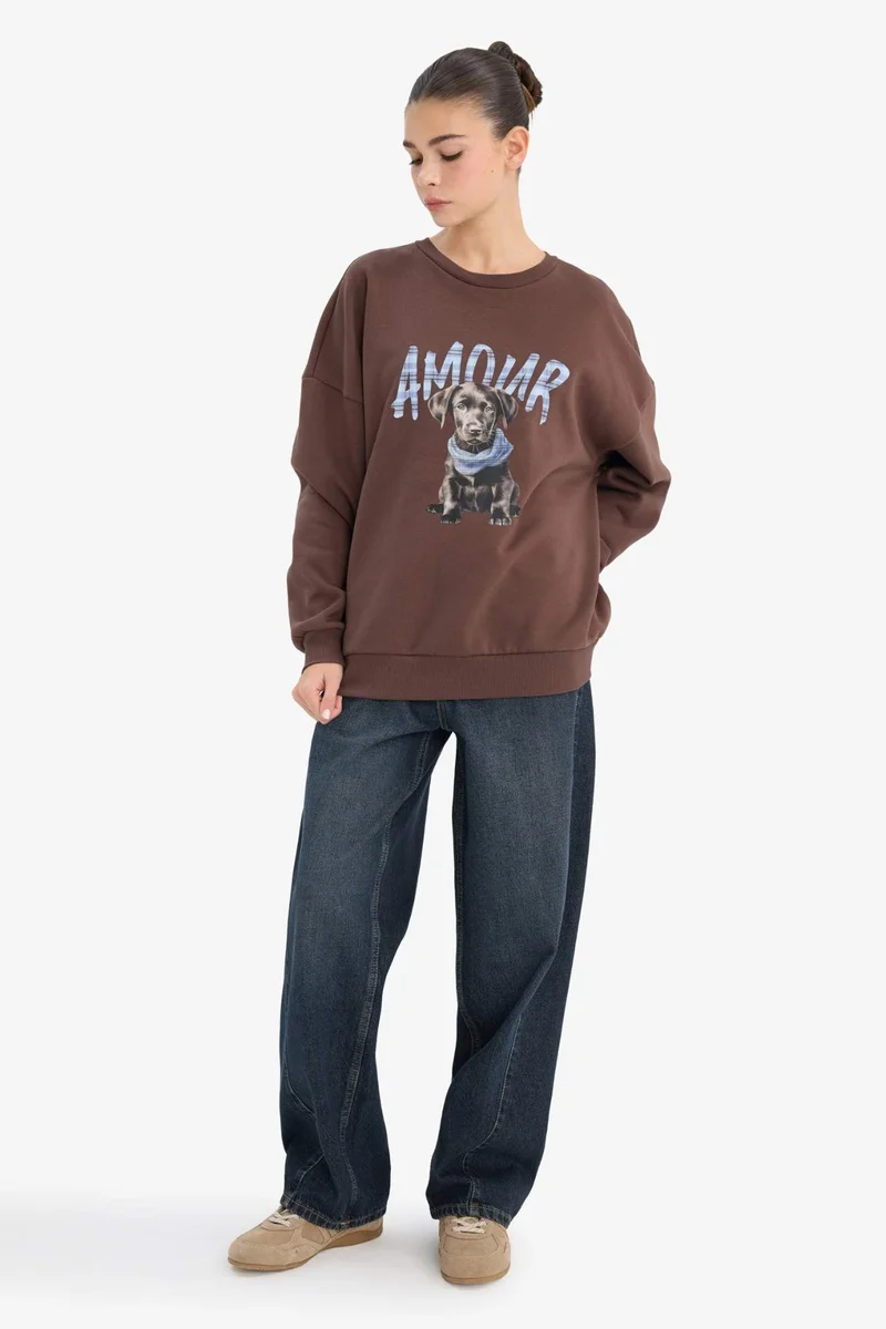 DeFacto Oversize Fit Printed Long Sleeve Sweatshirt