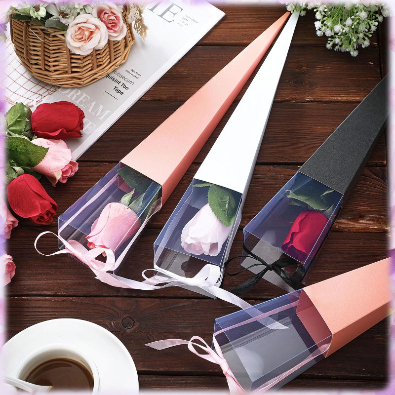 Ylapagne 12 Pcs Flower Bags for Bouquets Single Rose Sleeve Box Transparent Triangle Rose Bag DIY Flower Wrapping Paper for Graduation Wedding Birthday Floral Arrangement (Pink) - Image 4