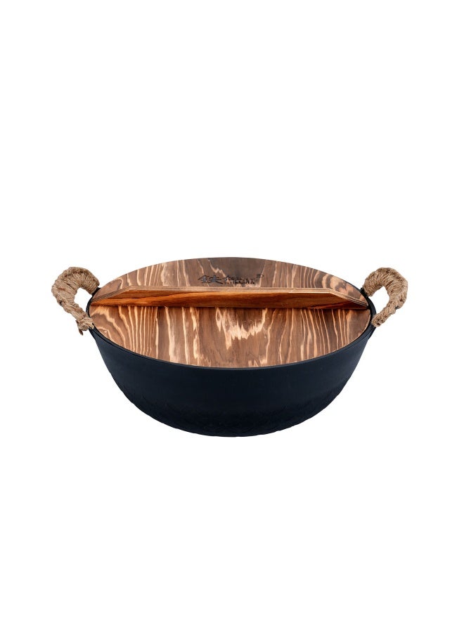 Telssida Thickened Cast Iron Deep Flat Bottom Frying Pan Double Handle Non-stick Nitride Yuanbao Iron Pot Home Cooking Stew Stir-fry Pan - Image 5