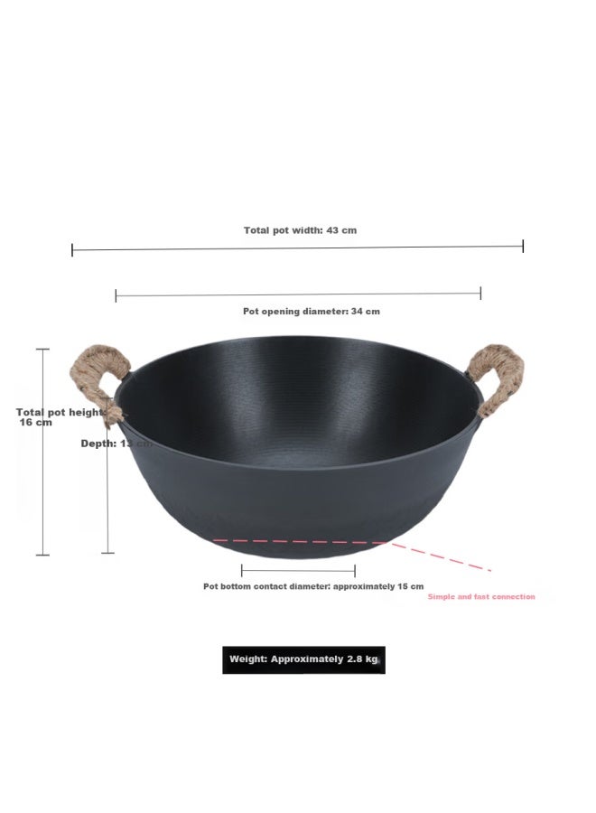 Telssida Thickened Cast Iron Deep Flat Bottom Frying Pan Double Handle Non-stick Nitride Yuanbao Iron Pot Home Cooking Stew Stir-fry Pan - Image 1