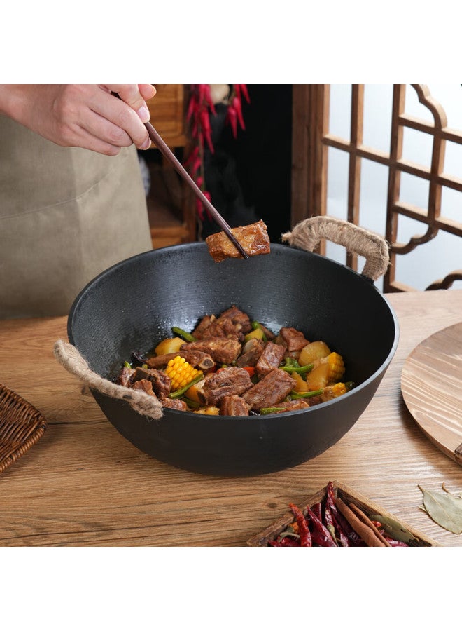 Telssida Thickened Cast Iron Deep Flat Bottom Frying Pan Double Handle Non-stick Nitride Yuanbao Iron Pot Home Cooking Stew Stir-fry Pan - Image 2