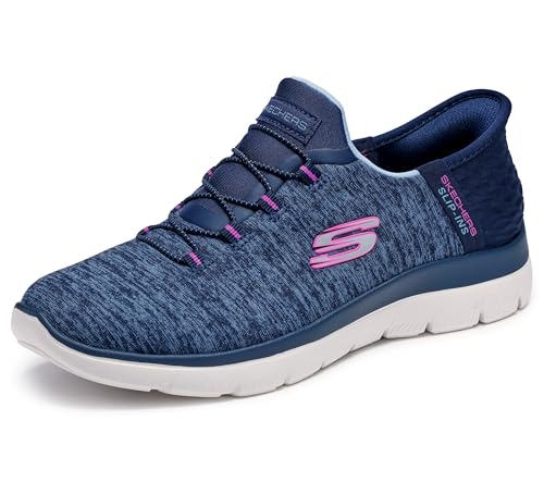 Skechers Women's Summits Hands-Free Slip-Ins – Memory Foam Insole, Heel Pillow, Vegan Materials Sneaker, Navy Purple, 7.5 Wide - Image 1