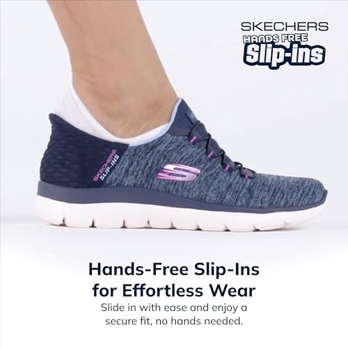 Skechers Women's Summits Hands-Free Slip-Ins – Memory Foam Insole, Heel Pillow, Vegan Materials Sneaker, Navy Purple, 7.5 Wide - Image 3
