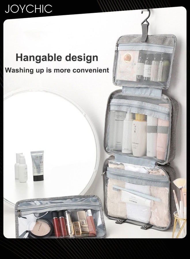 Joychic Portable 4-fold Toiletry Bag for Business Trips Large Capacity Hanging Women and Men Travel Multi-functional Waterproof Storage Bag Grey - Image 2