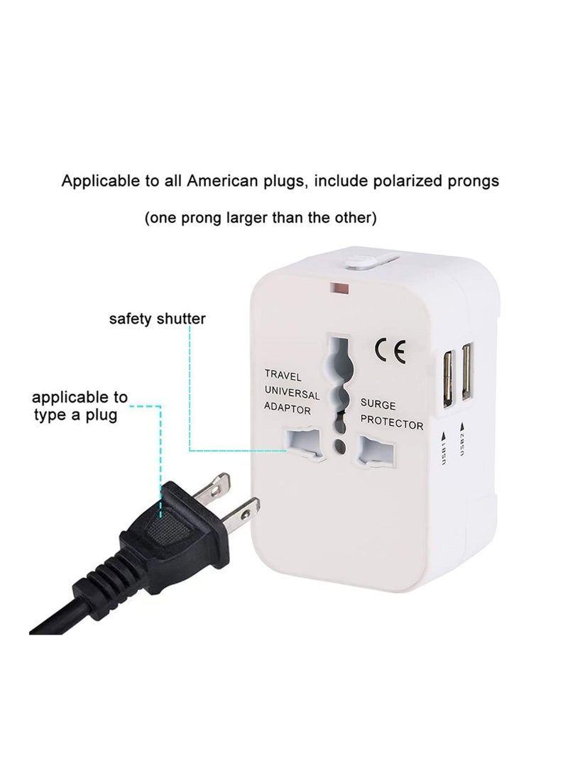 TYCOM Travel Adapter, Worldwide All in One Universal Power Plug Adapter with Dual USB Ports for USA EU UK AUS Cell Phone Laptop (SKT-HHT202  - Image 2