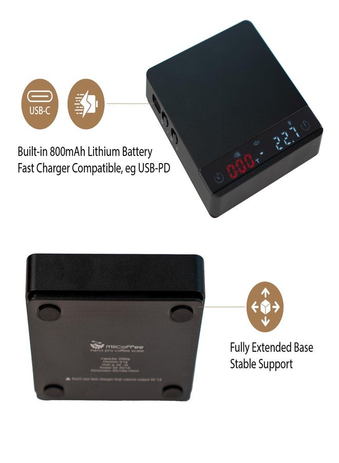 MiiCoffee Nano Pro Coffee Scale with Timer, Espresso Scale with Auto Tare, Aluminum Body, Touch Sensor and Silicone Cover (Black) - Image 3