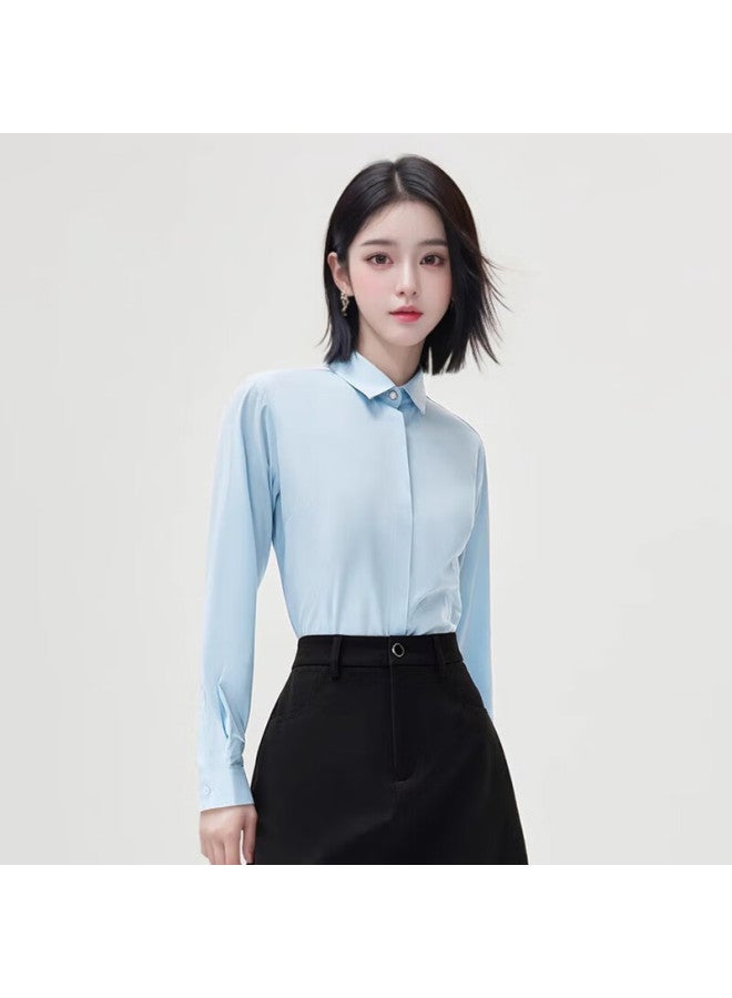 Teluoman Women's Wrinkle-resistant Long Sleeve Shirt, Spring Autumn Casual Business Workwear, Professional Interview Office Blouse - Image 1