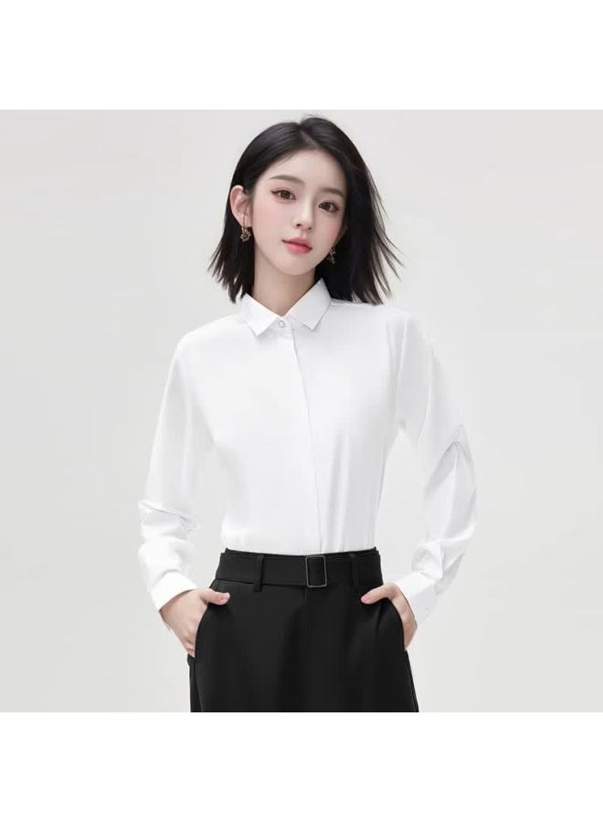 Teluoman Women's Wrinkle-resistant Long Sleeve Shirt, Spring Autumn Casual Business Workwear, Professional Interview Office Blouse - Image 2