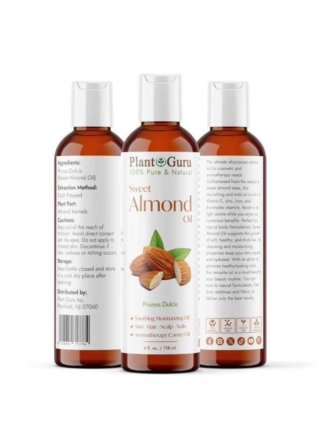 Plant Guru Sweet Almond Oil 4 fl. oz. Cold Pressed Carrier 100% Pure Natural For Skin, Body, Face, and Hair Growth Moisturizer. Great For Creams, Lotions, Lip balm and Soap Making  - Image 2