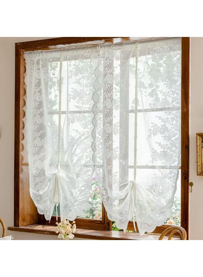 2pcs Lace Translucent Drawing Curtain, Bohemian Translucent Bedroom Curtain,Filtering French Door Pocket Curtain，Rod Pocket，Suitable For Bedrooms, Living Rooms, Kitchens - Image 1