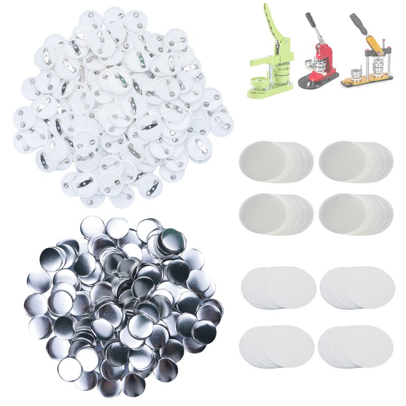 Happizza Happizza 500 Set 25mm1 inch Blank Pin Back Button Parts for Button Maker Machine  Includes Metal Cover Plastic Back Cover Clear Film  Blank Paper 