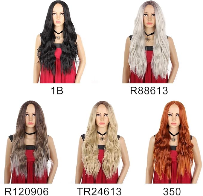 Xtrend 24 Inch Copper Red Natural Wavy Wig Long Ginger Curly Wavy Wig for Black White Women Middle Part Natural Looking Heat Resistant Replacement Wigs for Daily Use