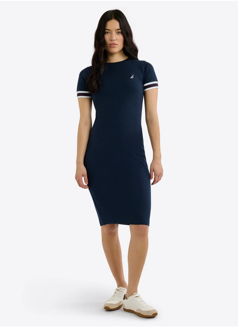 NAUTICA Women's Dark Blue Crew Neck Short Sleeve Dress — Modern Design for Versatile Effortless Everyday Style