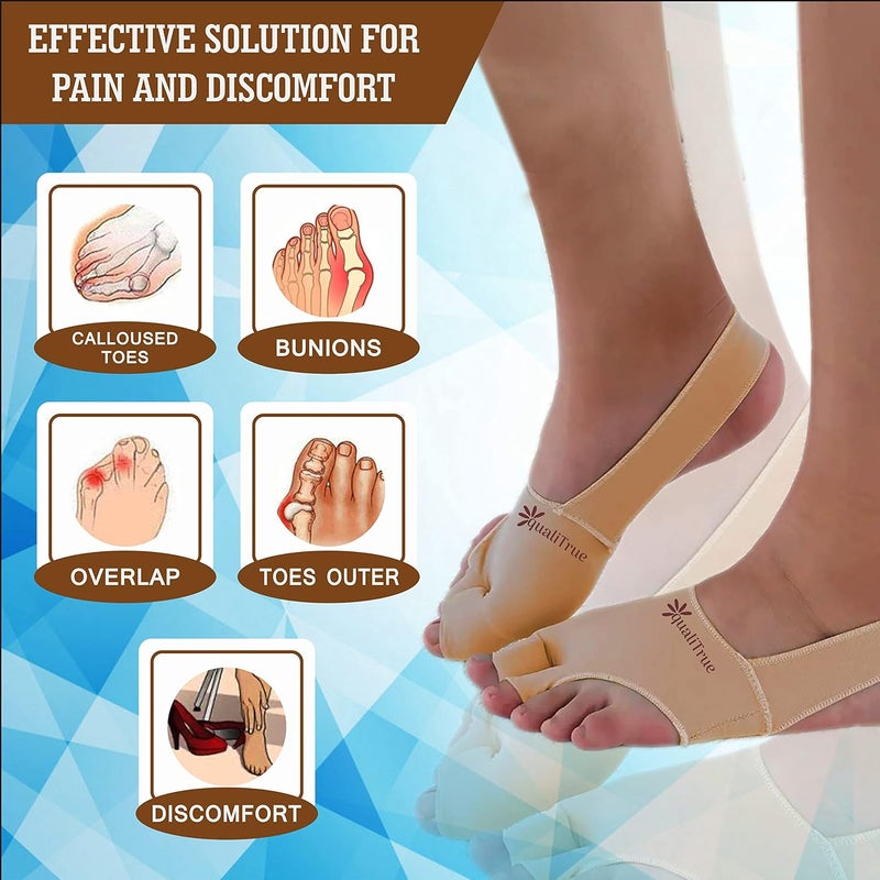QualiTrue Toe Separator Bunion Corrector For Women Free Silicone Guard Bunion Thumb Corrector Plantar Fasciitis Relief Product Gel Pad Cushion, Toe Brace, Spacers, Bunion Splint Hallux Valgus Fits With Shoes And Socks Uk4 To Uk8 (2 Bunion Corrector + 2 Toe Separaor) - Image 2