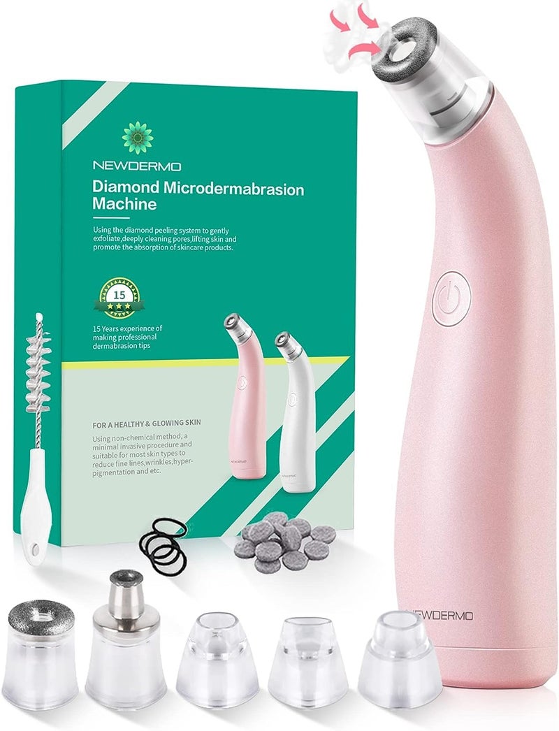 NEWDERMO 2-in-1 Microdermabrasion Machine for Facial, Diamond Microdermabrasion Device USB Rechargeable - Advanced Home Facial Treatment Machine (Pink) - Image 1