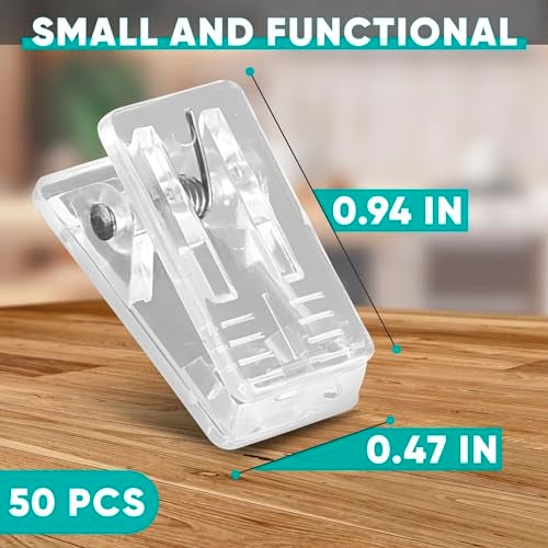 Reluen 50 Pcs Small Clear Clips - Clear Photo Clips for Hanging Pictures, Photo Memories, Christmas Decorations, Crafts & Festive Displays 0.94x0.47, Lightweight Design, Long-Lasting and Strong Spring - Image 2