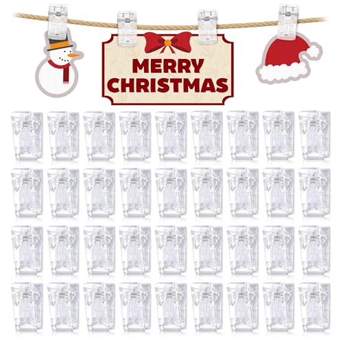 Reluen 50 Pcs Small Clear Clips - Clear Photo Clips for Hanging Pictures, Photo Memories, Christmas Decorations, Crafts & Festive Displays 0.94x0.47, Lightweight Design, Long-Lasting and Strong Spring - Image 1