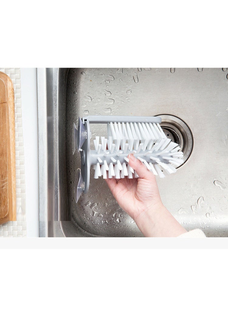 HOMESTAR Spinning Gray Cup Brush With Suction Base | Detachable Dual-Head Design | 3 Strong Wall-Mount Suction Pads | Food-Safe PP+PVC Material | 360° Effortless Rotation | Perfect For Tea/Coffee/Baby Bottles | Dishwasher Safe - Image 1