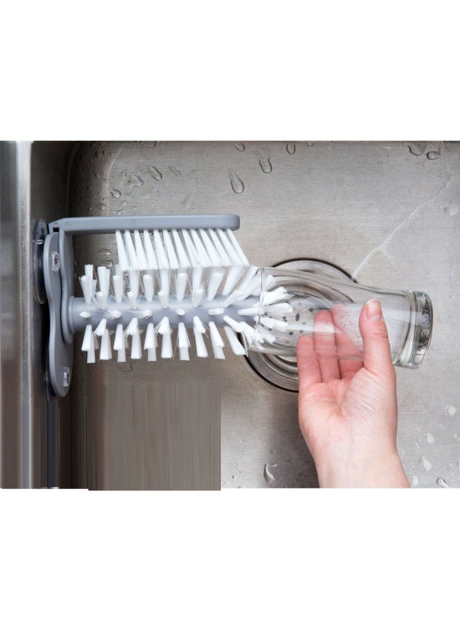 HOMESTAR Spinning Gray Cup Brush With Suction Base | Detachable Dual-Head Design | 3 Strong Wall-Mount Suction Pads | Food-Safe PP+PVC Material | 360° Effortless Rotation | Perfect For Tea/Coffee/Baby Bottles | Dishwasher Safe - Image 4