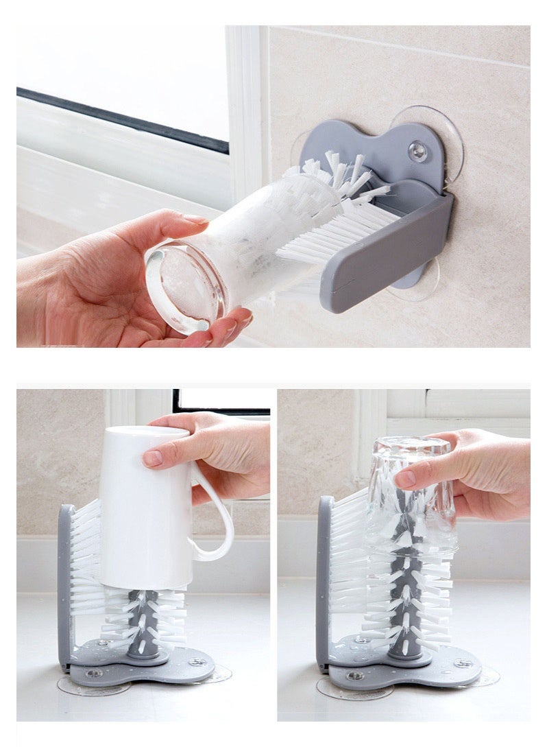 HOMESTAR Spinning Gray Cup Brush With Suction Base | Detachable Dual-Head Design | 3 Strong Wall-Mount Suction Pads | Food-Safe PP+PVC Material | 360° Effortless Rotation | Perfect For Tea/Coffee/Baby Bottles | Dishwasher Safe - Image 5