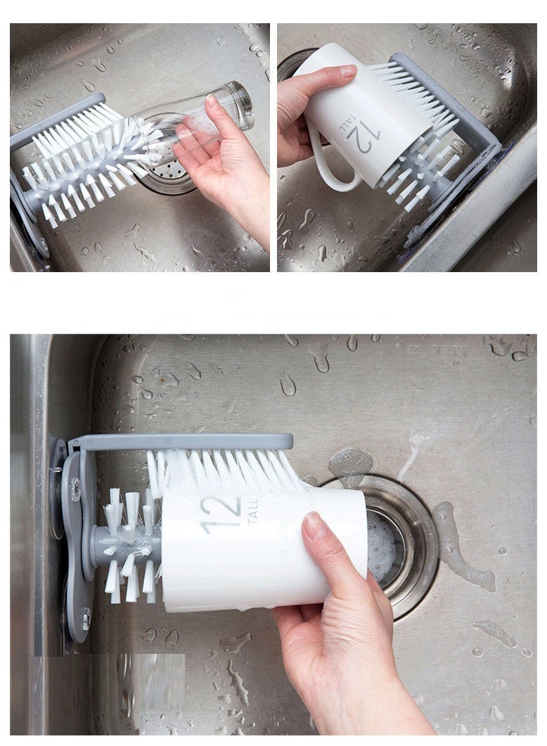 HOMESTAR Spinning Gray Cup Brush With Suction Base | Detachable Dual-Head Design | 3 Strong Wall-Mount Suction Pads | Food-Safe PP+PVC Material | 360° Effortless Rotation | Perfect For Tea/Coffee/Baby Bottles | Dishwasher Safe - Image 3