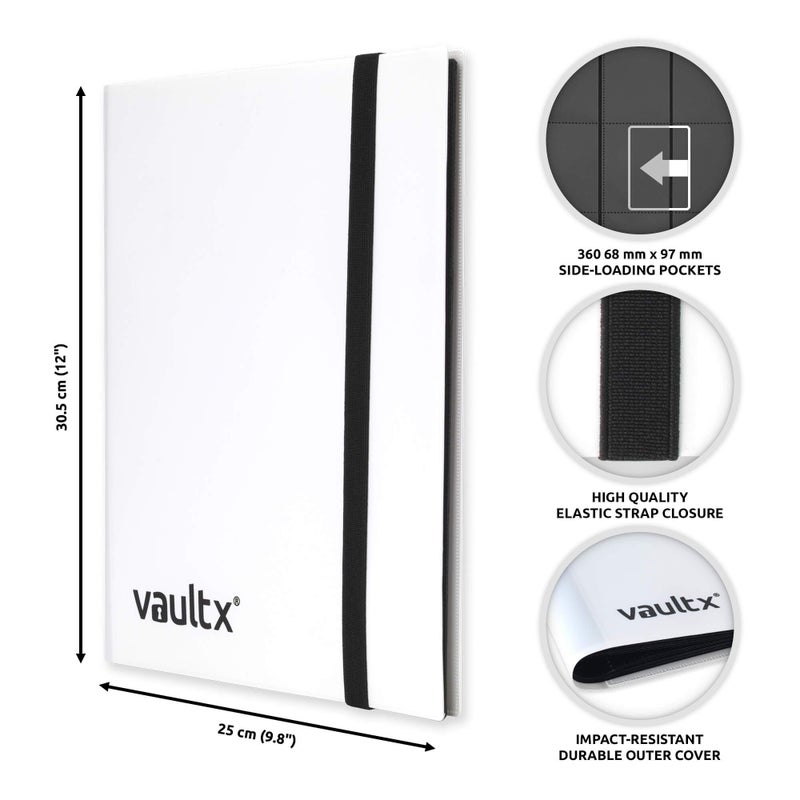 Vault X 9 Pocket Trading Card Strap Binder, 360 cards, Standard, 20 Side-Loading Pages, Folder for Collectible Card Games, Sports, TCG (White) - Image 2