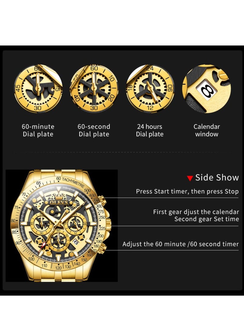 أوليفز ساعة رجالية كوارتز ستانلس ستيل مقاومة للماء باللون الذهبي 44 مم 9913 - Image 5