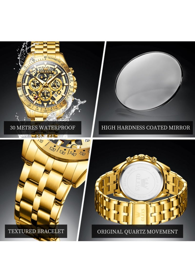 أوليفز ساعة رجالية كوارتز ستانلس ستيل مقاومة للماء باللون الذهبي 44 مم 9913 - Image 4