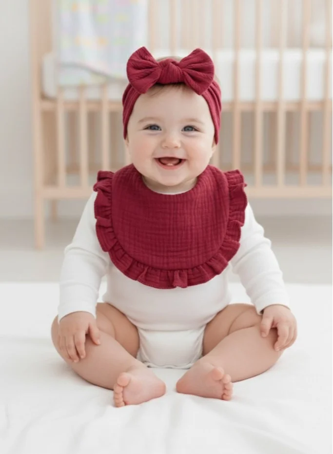 بيبي كلو Baby Girl Cotton Bib Headband Set