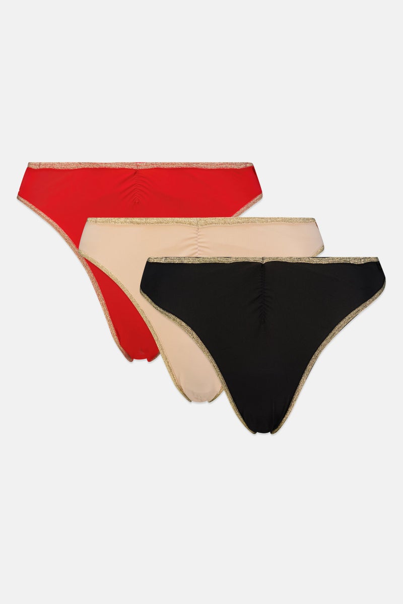 BCBGeneration Women 3 Pieces Brand Logo High Cut Thong, Multicolor - Image 1