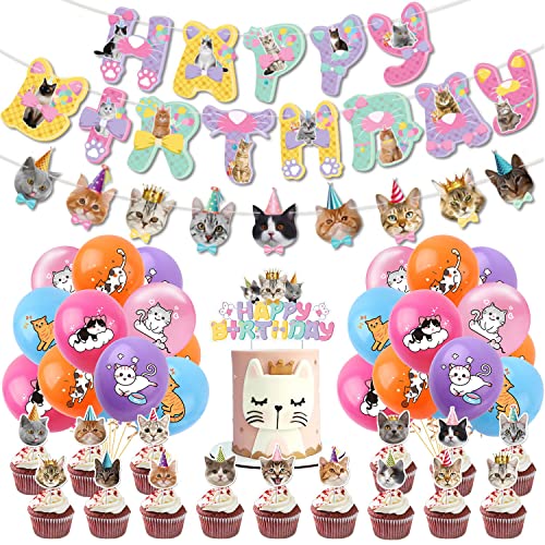 OULUN Cat Birthday Party Decoration Set Cute Cat Party Supplies for Kids Who Love Meowing Cats CatThemed Party Gift Decoration Set - Image 1