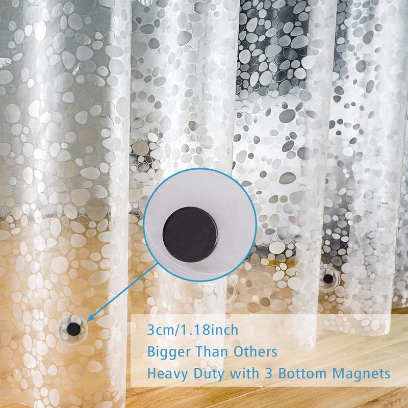 UFRIDAY Extra Long Shower Curtain Liner 72x86 Inch,EVA Plastic Waterproof Shower Curtain with 3 Big Magnets,Heavy Duty,Semi Transparent, 3D Cobblestone Bathroom Liner - Image 4