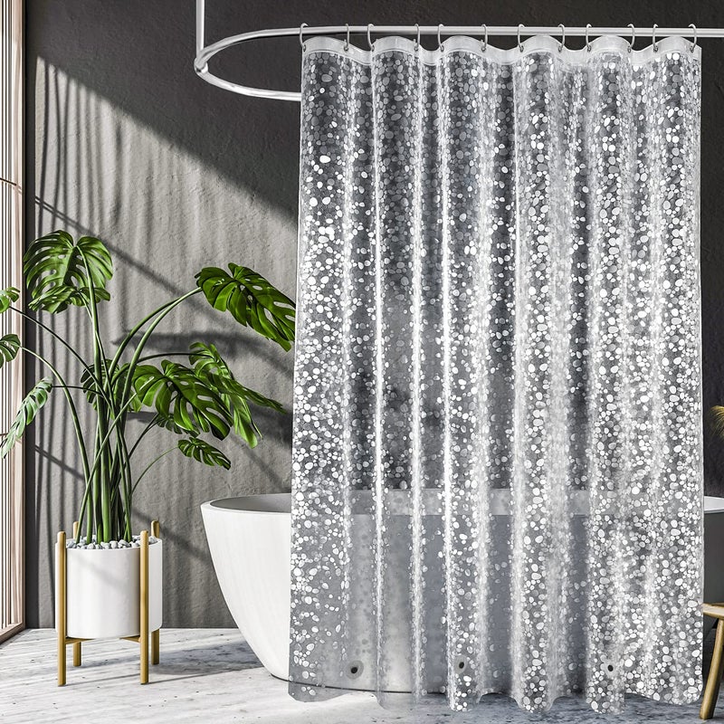 UFRIDAY Extra Long Shower Curtain Liner 72x86 Inch,EVA Plastic Waterproof Shower Curtain with 3 Big Magnets,Heavy Duty,Semi Transparent, 3D Cobblestone Bathroom Liner - Image 1