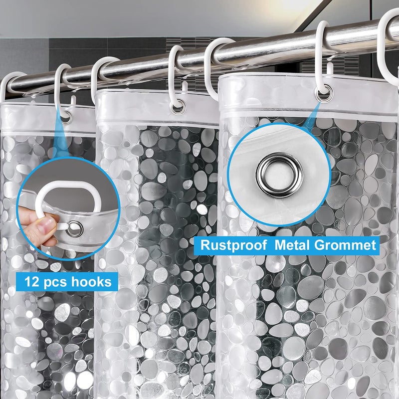 UFRIDAY Extra Long Shower Curtain Liner 72x86 Inch,EVA Plastic Waterproof Shower Curtain with 3 Big Magnets,Heavy Duty,Semi Transparent, 3D Cobblestone Bathroom Liner - Image 3
