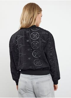 trendyol Black Oversize Embroidery Thin Bomber Coat TWOSS24MO00061  - Image 5