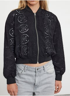 trendyol Black Oversize Embroidery Thin Bomber Coat TWOSS24MO00061  - Image 4