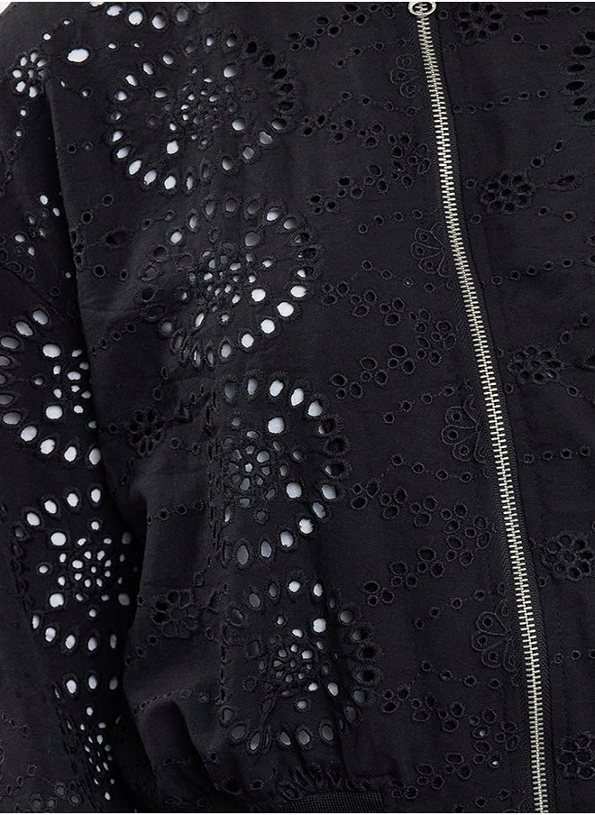 trendyol Black Oversize Embroidery Thin Bomber Coat TWOSS24MO00061  - Image 3