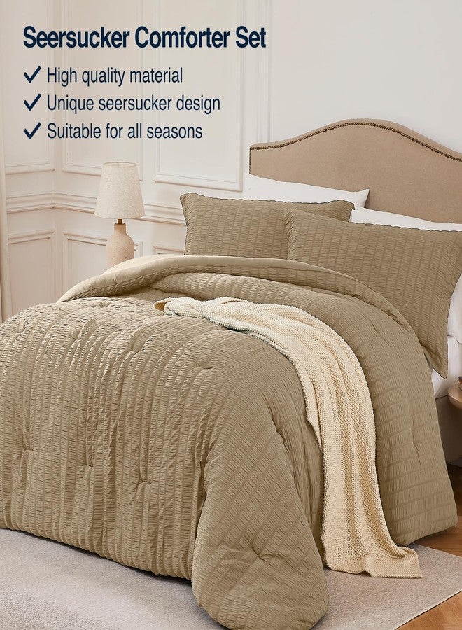 Quataly Brown Queen Comforter Set - 3 Pieces Seersucker Lightweight Bedding Comforter Sets (1 Soft Fluffy Comforter & 2 Pillowcases) - All Seasons Cozy Modern Bed Sets - Image 2