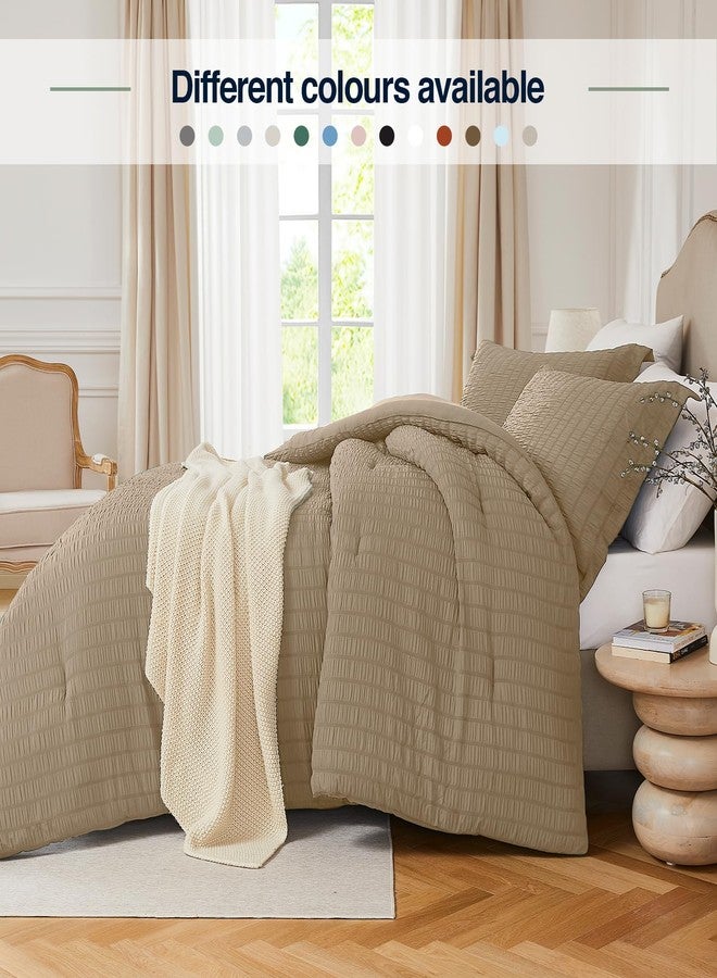 Quataly Brown Queen Comforter Set - 3 Pieces Seersucker Lightweight Bedding Comforter Sets (1 Soft Fluffy Comforter & 2 Pillowcases) - All Seasons Cozy Modern Bed Sets - Image 3